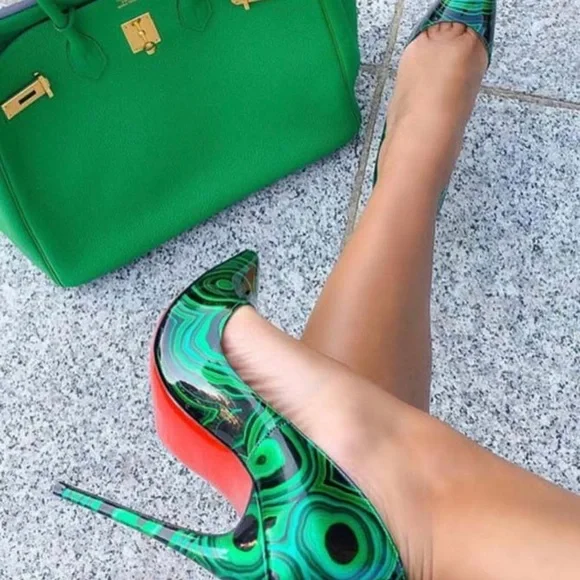 Christian Louboutin Patent Malachite So Kate 120 Black & Green Pump Size 37 1/2 - Picture 10 of 11